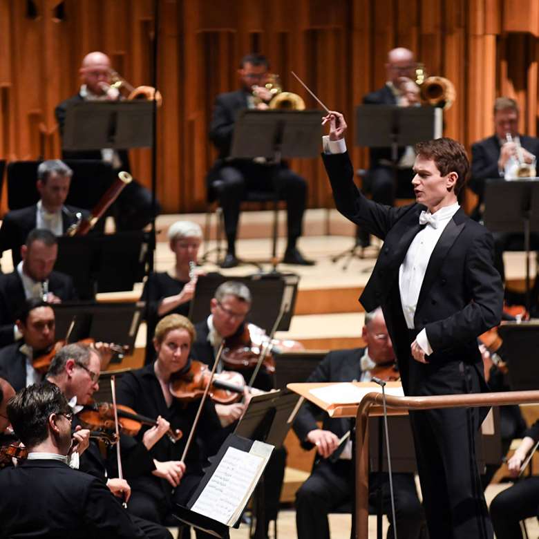Felix Mildenberger conducts the LSO on his way to victory (photo: Doug Peters/PA Wire)