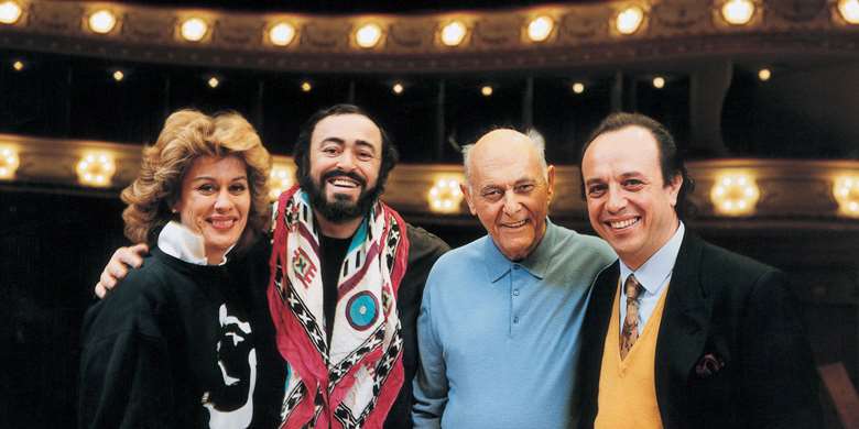 Dame Kiri Te Kanawa, Luciano Pavarotti, Sir Georg Solti and Leo Nucci: the artists behind Decca’s high-profile Otello (photo: Decca / Jim Steere)