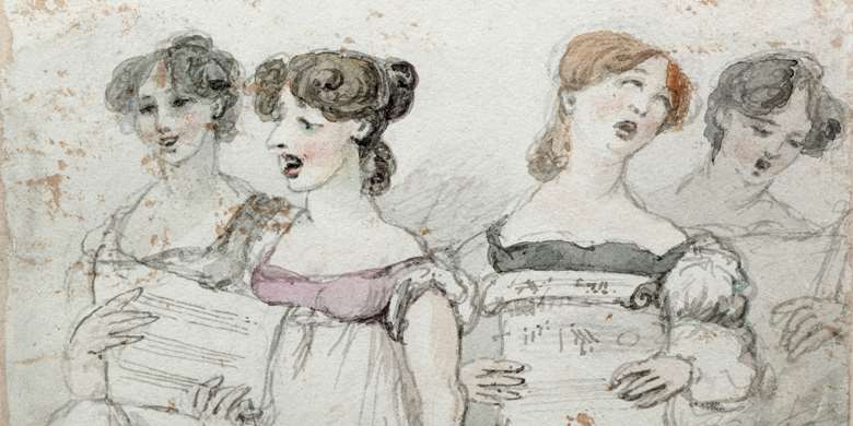 Oratorio singing at London’s Drury Lane: a sketch by John Nixon (c1760 1818) dating from 1814 (Bridgeman images)