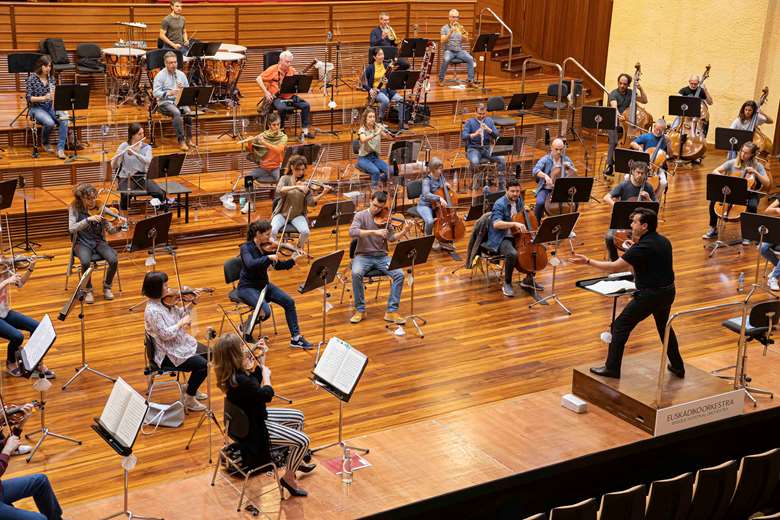 The Basque National Orchestra back in (social-distanced) rehearsal