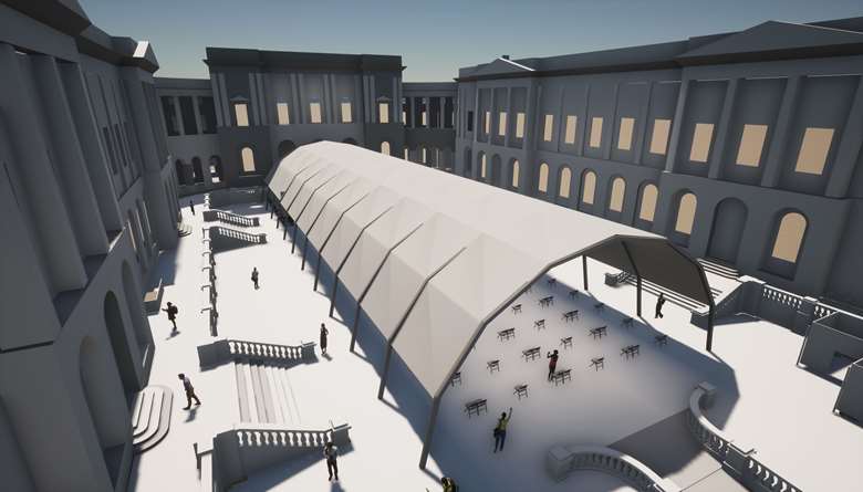 How one of the specially-created pavilions might look in the University of Edinburgh's Old College Quad