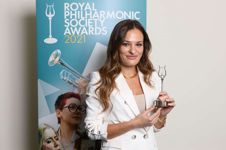 Nicola Benedetti with her RPS Awards last night (photo: Mark Allan)