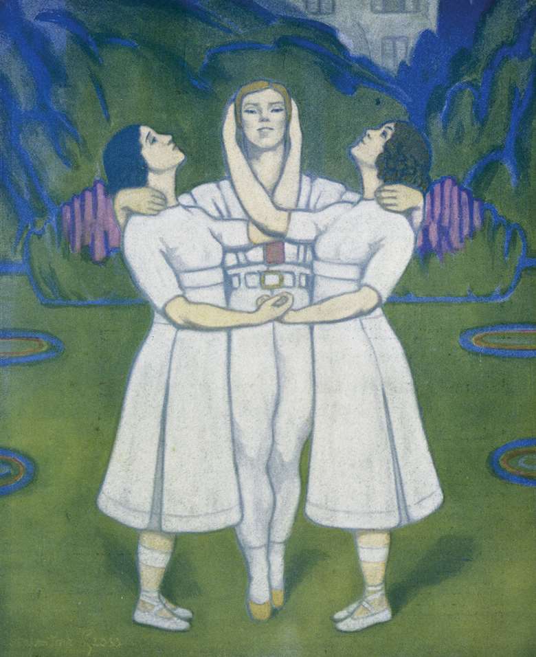 Valentine Hugo’s 1913 illustration of a scene from Debussy’s ‘poème dansé’ Jeux depicts Tamara Karsavina, Vaslav Nijinsky and Ludmilla Schollar (photo: G. Dagli Orti/© NPL - DeA Picture Library/Bridgeman Images)