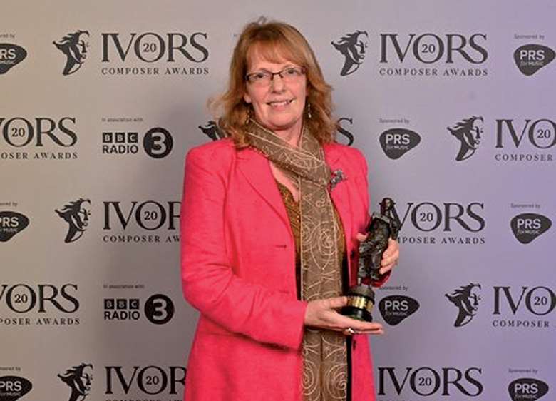 Liz Dilnot Johnson after winning the Community & Participation category in the 2022 Ivors Composer Awards
