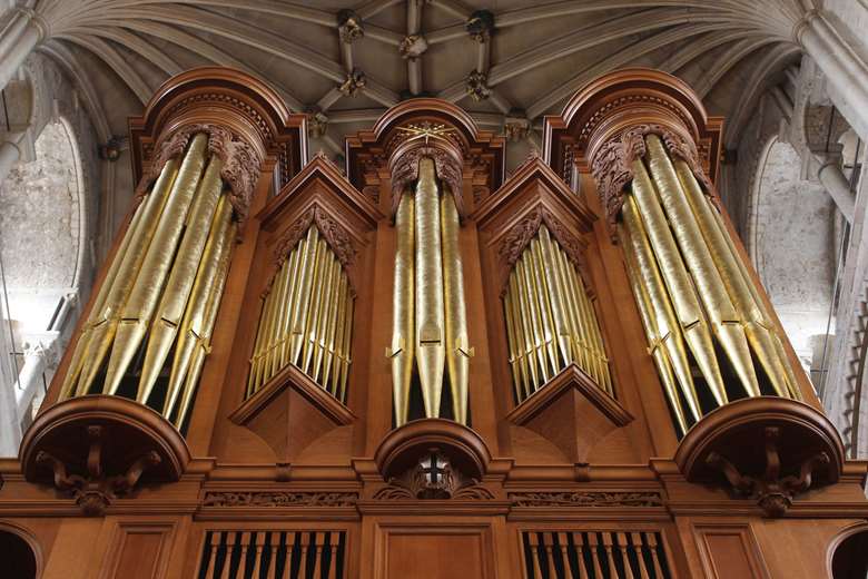 The 1950 casework (viewed from the west), arguably the finest of its type, is invigorated with freshly gilded pipework