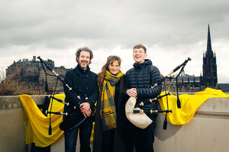 Musicians Calum MacCrimmon and Conal McDonagh from Breabach and Nicola Benedetti